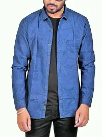 Blue Printed Denim Slim Fit Casual Shirt for Men's-thumb2