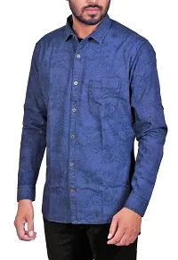 Blue Printed Denim Slim Fit Casual Shirt for Men's-thumb3