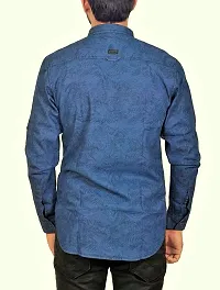 Blue Printed Denim Slim Fit Casual Shirt for Men's-thumb1