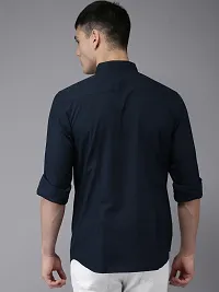 Navy Blue Solid Cotton Blend Regular Fit Casual Shirt for Men's-thumb2