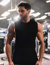 Bodybuilding Mens Gym Cotton Blend sleeveless Hooded Stringer-thumb3