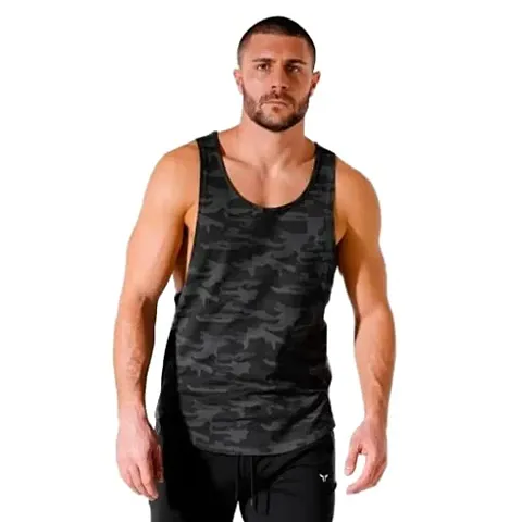 HOT BUTTON Men's Army Sports Gym Vest Modern Fit Innerwear Stringer Pack of 1