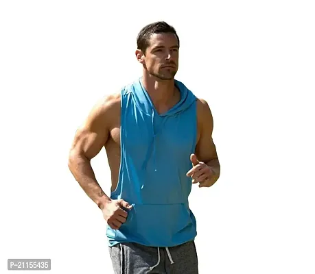 HOT BUTTON Solid Sleeveless Gym Vest Hoodie for Men - Stylish Workout  Sleeveless Hooded T-Shirt