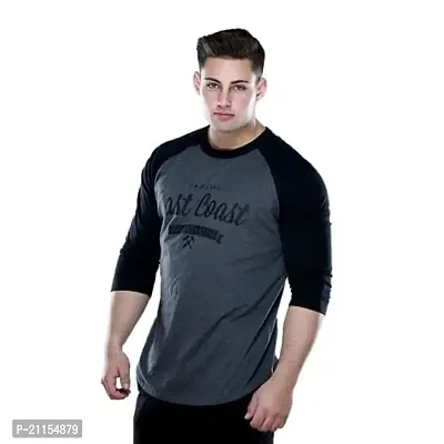 HOT BUTTON Raglan Pattern Round Neck Slim Fit Full Sleeves Casual T Shirt for Men Black  Grey Pack of 1