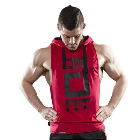 HOT BUTTON Get Ready to Sweat in Style Men's Sleeveless Workout Hoodies - Perfect for Bodybuilding, Fitness, and Sports - Shop Now