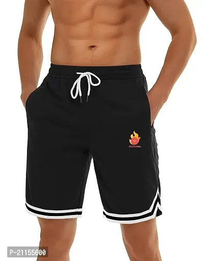 HOT BUTTON Men's Quick-Dry Knee Length Sports Shorts with Zippered Pockets | Ideal for Running, Gym, Workouts, and Yoga | Available in M Size | Color: Black-thumb0