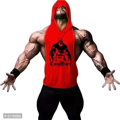The Hanger Unisex-Adult Dry Fit and Poly Cotton Hooded Neck Hoodie (stringer_Red_XL)