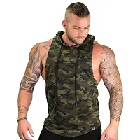Trendy Polycotton Hoodie Tank Tops for Men-thumb1
