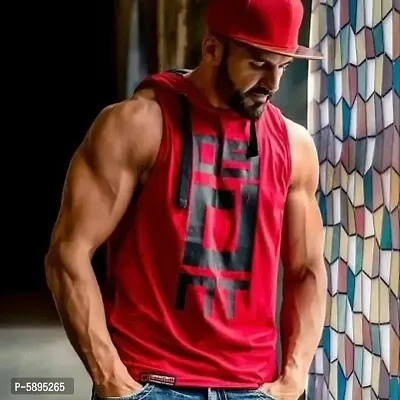 Trendy Polycotton Hoodie Tank Tops for Men-thumb0