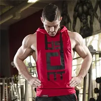 Trendy Polycotton Hoodie Tank Tops for Men-thumb1