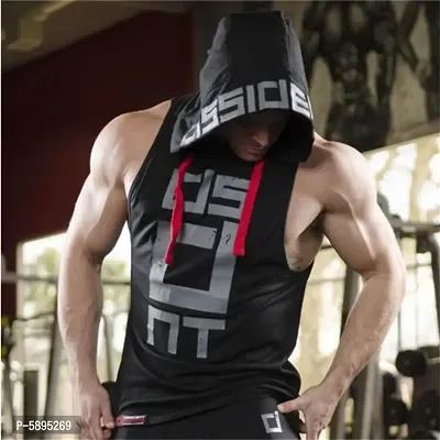 Trendy Polycotton Hoodie Tank Tops for Men-thumb0