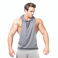 Trendy Polycotton Hoodie Tank Tops for Men-thumb2