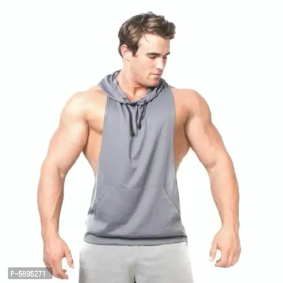 Trendy Polycotton Hoodie Tank Tops for Men-thumb3