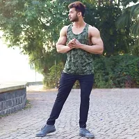 HOT BUTTON Men's Camouflage Army Sports Gym Vest Modern Fit Innerwear Stringer Pack of 1-thumb1