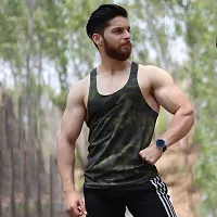 HOT BUTTON Men's Camouflage Army Sports Gym Vest Modern Fit Innerwear Stringer Pack of 1-thumb2