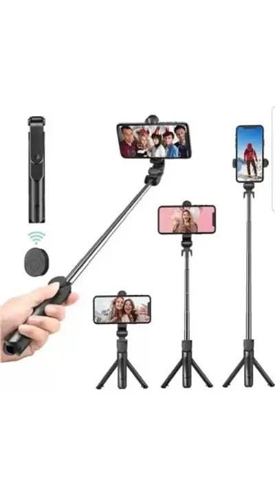 Portable Selfie Stick Tripod with Bluetooth Remote (Multipurpose) Tripod  (Black, Supports Up to 500 g)