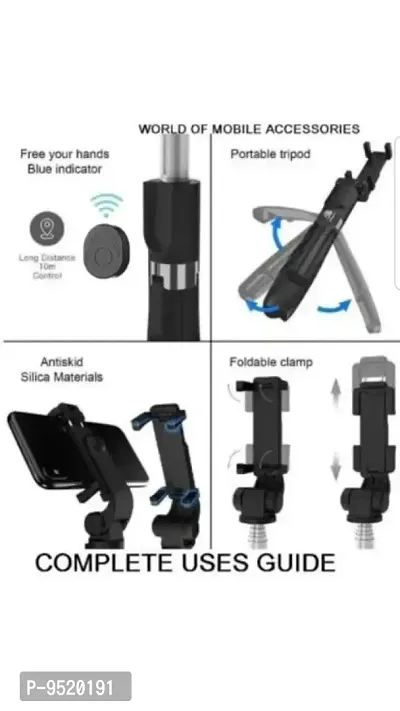 Portable Selfie Stick Tripod with Bluetooth Remote (Multipurpose) Tripod  (Black, Supports Up to 500 g)-thumb2