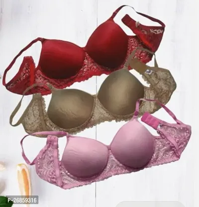 Stylish Multicoloured Cotton Solid Bras For Women Pack Of 3