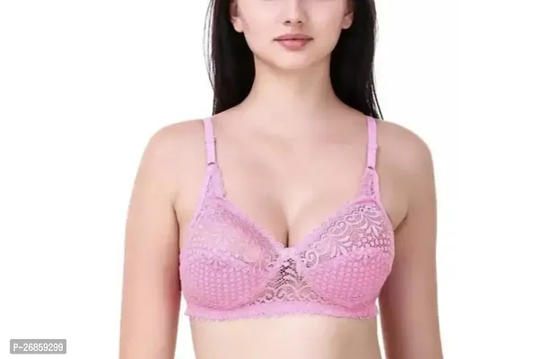 Stylish Pink Cotton Lace Bras For Women-thumb0