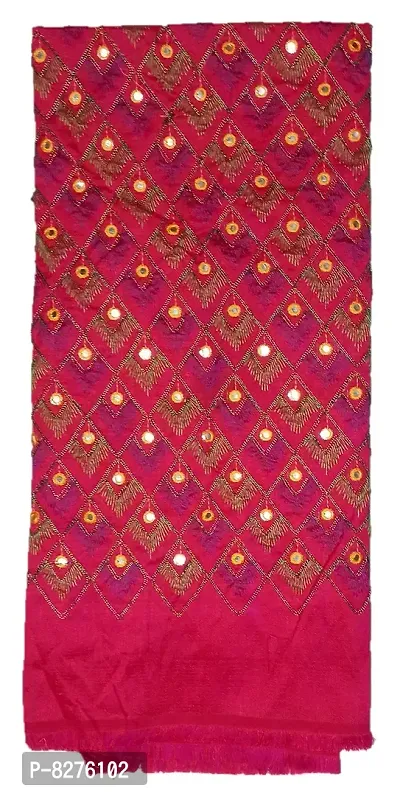 Vastra Vihar Raw Silk With Mirror Work and Embroidery Work Unstitched Blouse Material for Women, 1 Meter(Rani Pink)-thumb0