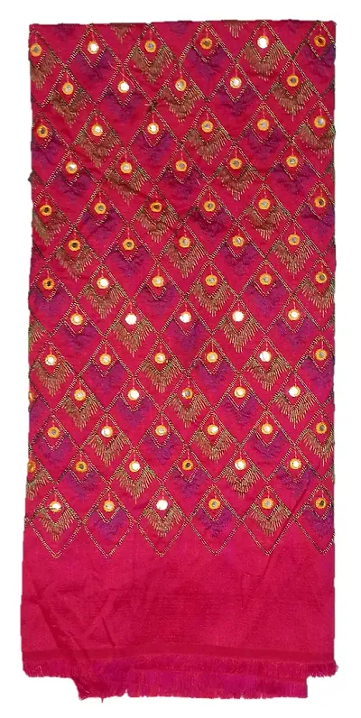 Vastra Vihar Raw Silk With Mirror Work and Embroidery Work Unstitched Blouse Material for Women, 1 Meter(Rani Pink)