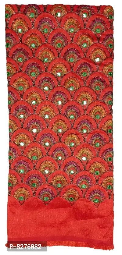 Stunning Collections Raw Silk With Mirror Work/Embroidery Work Unstitched Blouse Material for Women (Orange)-thumb0