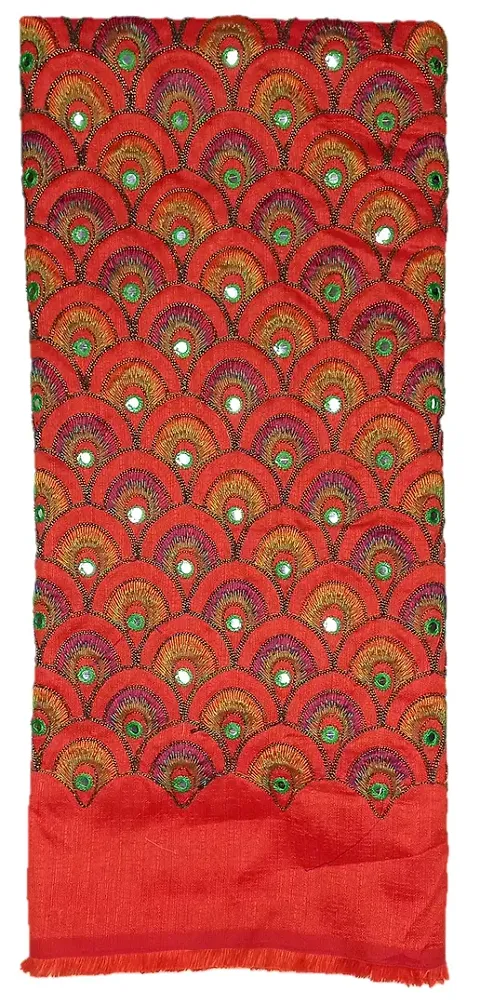 Stunning Collections Raw Silk With Mirror Work/Embroidery Work Unstitched Blouse Material for Women (Orange)