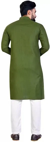 Traditional Green Cotton Blend Printed Knee Length Kurta For Men-thumb1