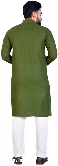 Traditional Green Cotton Blend Printed Knee Length Kurta For Men-thumb2