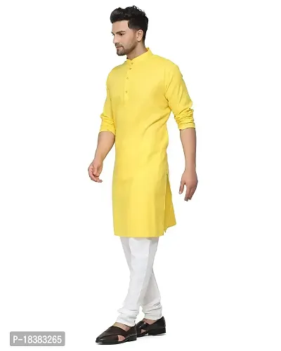 Men's Cotton Blend Straight Kurta (PLNK_SKY_RK_Light Yellow_Xl)
