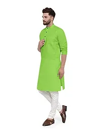 Enmozz? Parrot Green Cotton Plain Men's Ethnic Simple Kurta Only-thumb1