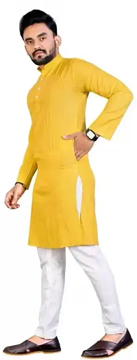 Traditional Yellow Cotton Blend Printed Knee Length Kurta For Men-thumb1