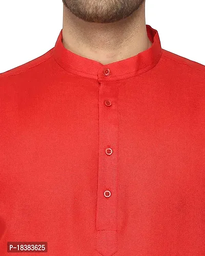 Enmozz Red Cotton Plain Men's Ethnic Simple Kurta-thumb3