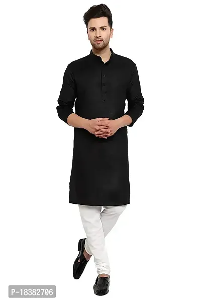 Men's Cotton Blend Straight Kurta (New Sasta Kurta set Latest 19_Black_S)