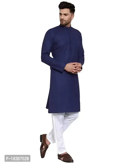 Enmozz Men's Dark Blue Ethnic Simple Plain Kurta Only-thumb0