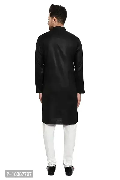 Enmozz Cotton Blend Plain Men's Ethnic Kurta Only Black-thumb2