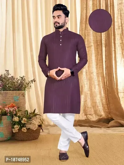 Traditional Purple Cotton Blend Printed Knee Length Kurta For Men-thumb0