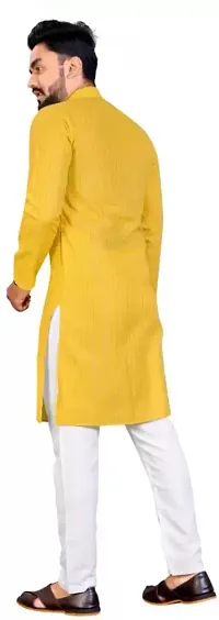 Traditional Yellow Cotton Blend Printed Knee Length Kurta For Men-thumb2