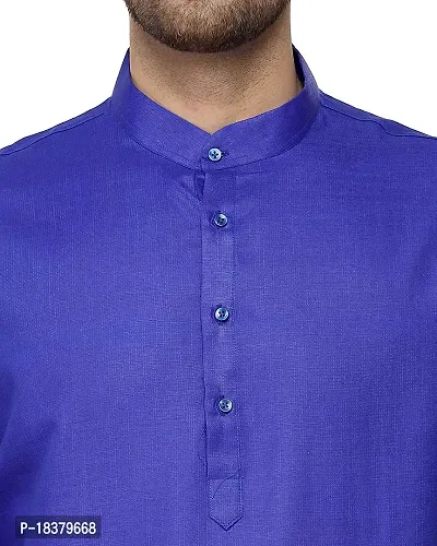 Creative Work Royal Blue Cotton Plain Men's Ethnic Simple Kurta-thumb4