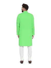 Enmozz? Parrot Green Cotton Plain Men's Ethnic Simple Kurta Only-thumb2