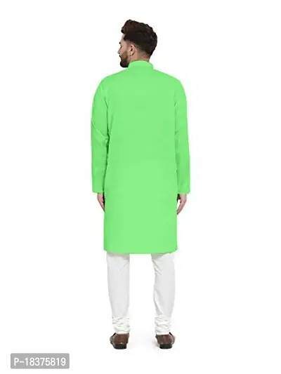 Enmozz? Parrot Green Cotton Plain Men's Ethnic Simple Kurta Only-thumb3