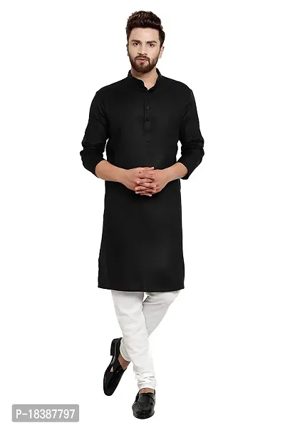 Enmozz Cotton Blend Plain Men's Ethnic Kurta Only Black