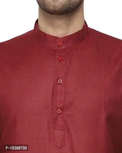 Creative Work Maroon Cotton Plain Men's Ethnic Simple Kurta-thumb4