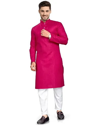 Enmozz Men's Textured Lining Kurta