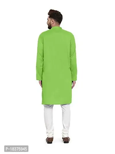 Enmozz? Parrot Green Cotton Plain Men's Ethnic Simple Kurta Only-thumb3