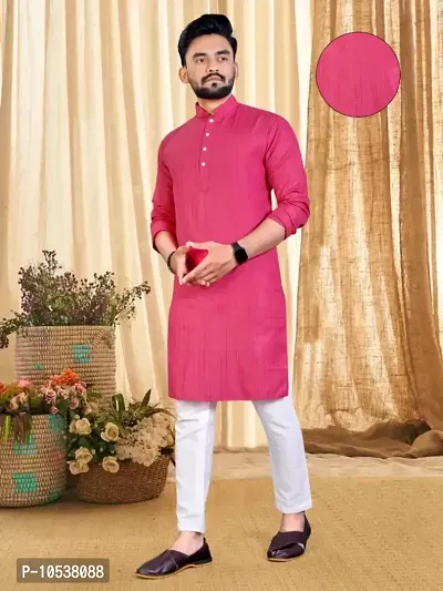 Men  Linning Plain Casual Kurta-thumb0