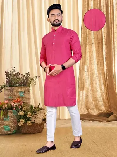 Reliable Blend Striped Knee Length Kurta For Men