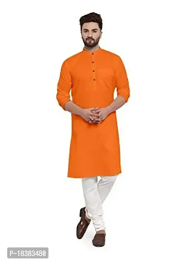 The Fashion Outlets TFO Orange Cotton Plain Men's Ethnic Simple Kurta