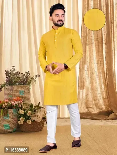 Men  Linning Plain Casual Kurta-thumb0