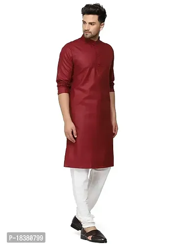 Creative Work Maroon Cotton Plain Men's Ethnic Simple Kurta-thumb3